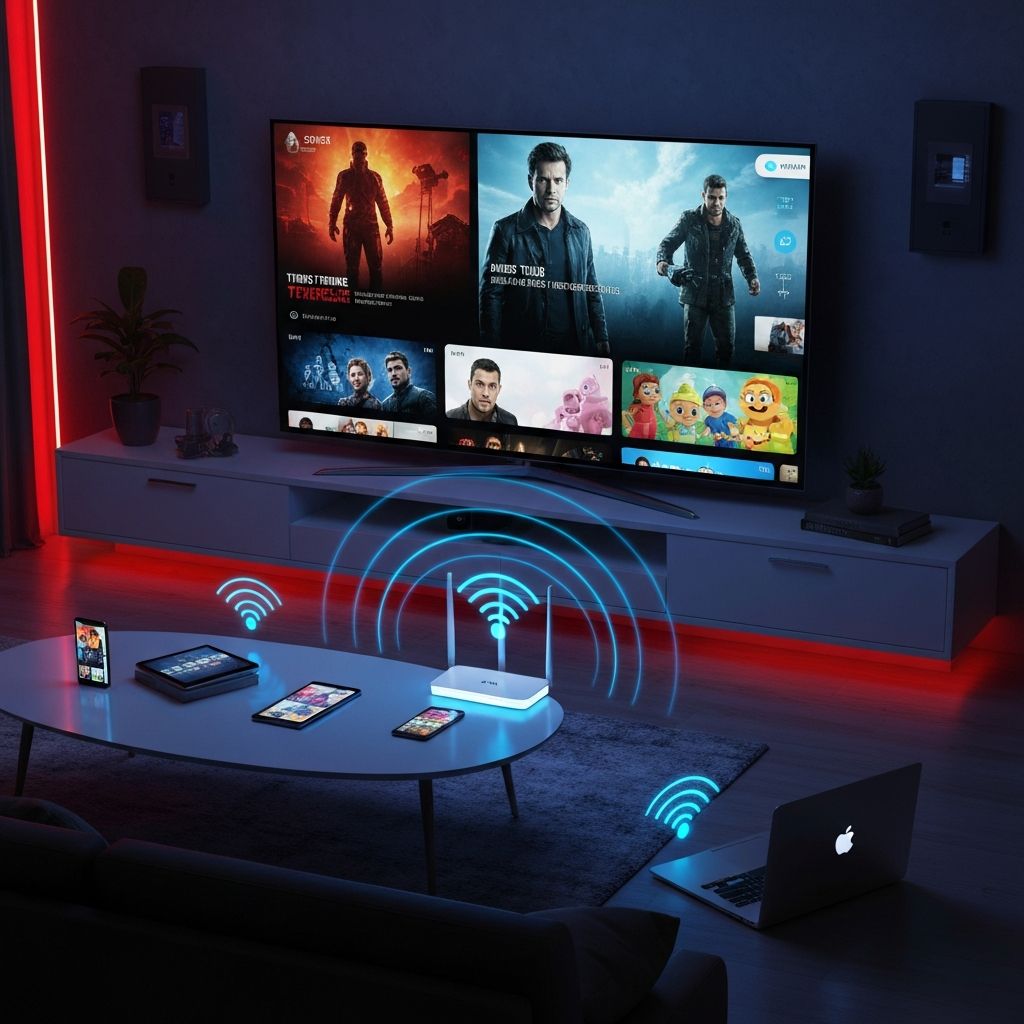 IPTV funcionando em Smart TV, celular e tablet conectados pela internet